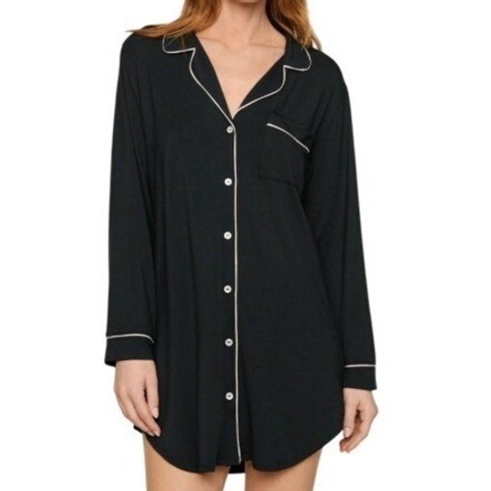 Eberjey Gisele Sleep Shirt  M Black Lounge Night‎ Slumber Cozy Comfy *flaw spot*